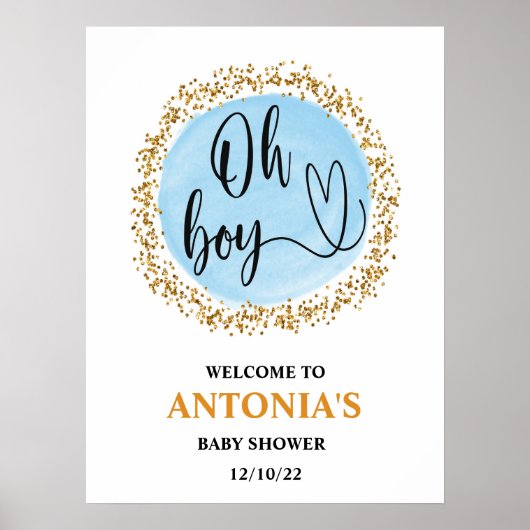 Oh Boy Baby shower Blue Welkom Poster (Voorkant)