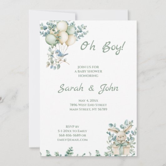 Oh Boy, Baby shower Eucalyptus Kaart (Voorkant)