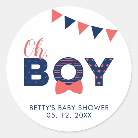 Oh Boy Baby shower | Favor van de Partij Dank u St Ronde Sticker (Voorkant)