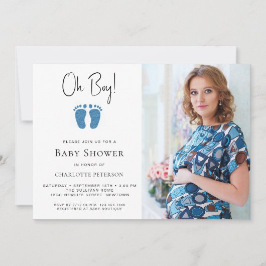 Oh Boy Baby shower fotouitnodiging Kaart (Voorkant)
