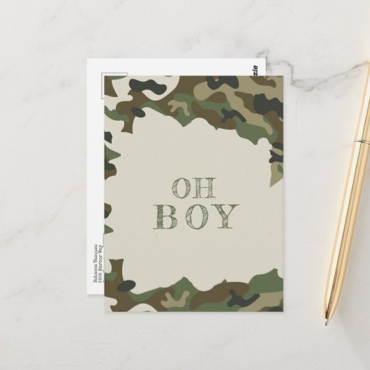 Oh Boy Baby shower Green Camo Uitnodiging (Voorkant / Achterkant in situ)