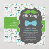 Oh Boy Baby shower Invitation, blauw, groen Kaart (Voorkant / Achterkant)