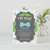 Oh Boy Baby shower Invitation, blauw, groen Kaart (Staand voorkant)