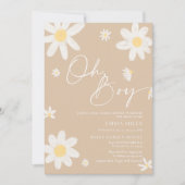 Oh Boy Baby shower Invitation Daisy Beige Kaart (Voorkant)