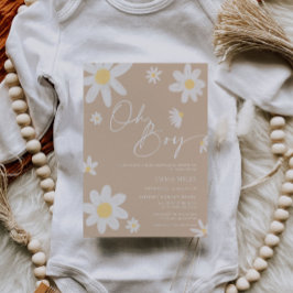 Oh Boy Baby shower Invitation Daisy Beige Kaart