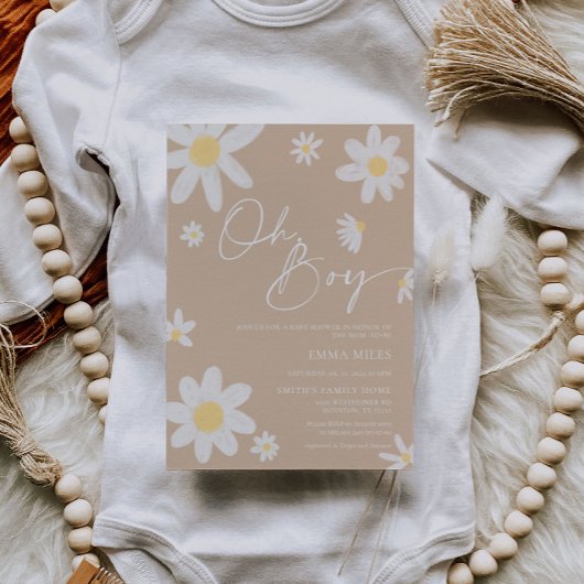 Oh Boy Baby shower Invitation Daisy Beige Kaart