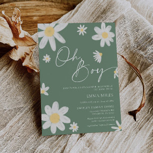Oh Boy Baby shower Invitation Daisy Sage Green Kaart