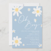 Oh Boy Baby shower Invitation Dusty Blue Daisy Kaart (Voorkant)