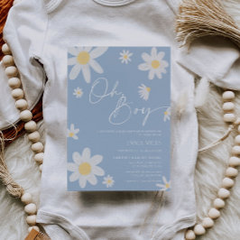 Oh Boy Baby shower Invitation Dusty Blue Daisy Kaart
