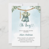 Oh Boy Baby shower Invite - Waterverf Boy Outfit Kaart (Voorkant)