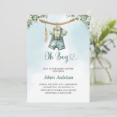 Oh Boy Baby shower Invite - Waterverf Boy Outfit Kaart (Staand voorkant)