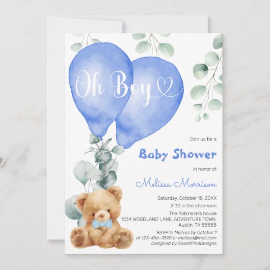 Oh Boy Baby Shower Kaart (Voorkant)