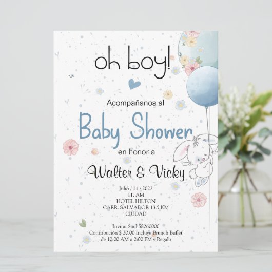 Oh boy! baby shower lindo conejito kaart (Staand voorkant)