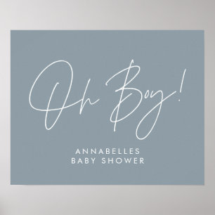 Oh Boy baby shower modern typografie blauw Poster