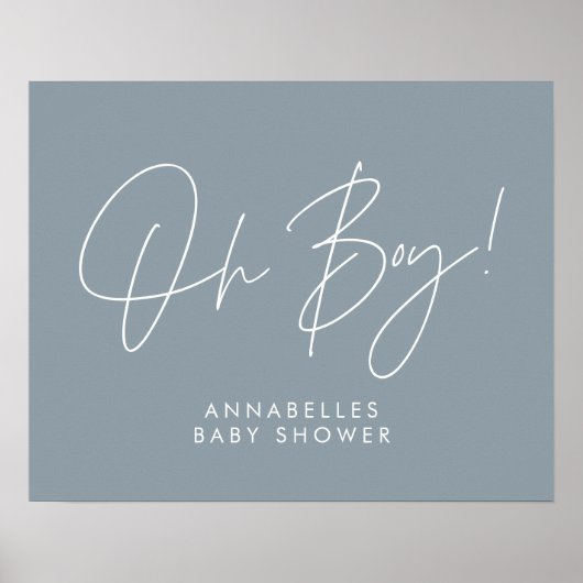 Oh Boy baby shower modern typografie blauw Poster (Voorkant)