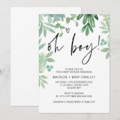 Oh Boy Baby shower Party Greenery Succulents Kaart (Voorkant / Achterkant)