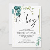 Oh Boy Baby shower Party Modern Gold Eucalyptus Kaart (Voorkant)