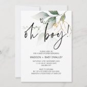 Oh Boy Baby shower Party Moderne Eucalyptus Kaart (Voorkant)