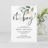 Oh Boy Baby shower Party Moderne Eucalyptus Kaart (Staand voorkant)