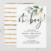Oh Boy Baby shower Party Moderne Eucalyptus Kaart (Voorkant / Achterkant)