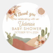 Oh Boy Baby shower Ronde Sticker | Boho Southwest (Voorkant)