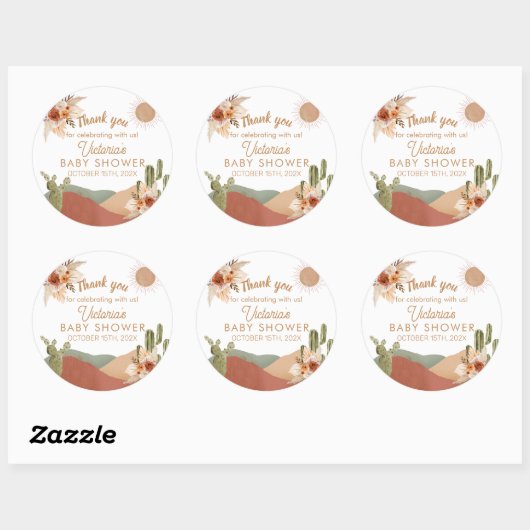 Oh Boy Baby shower Ronde Sticker | Boho Southwest (Vel)