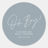 Oh Boy Baby shower Script Blauw Elegant Ronde Sticker (Voorkant)