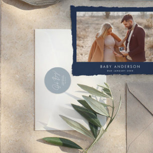 Oh Boy Baby shower Script Blauw Elegant Ronde Sticker