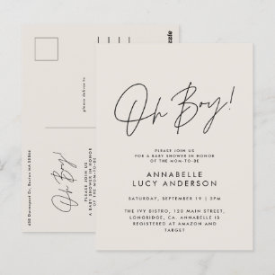 Oh Boy Baby shower Script Cream Elegant Briefkaart
