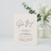 Oh Boy Baby shower Script Cream Elegant Briefkaart (Staand voorkant)