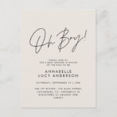 Oh Boy Baby shower Script Cream Elegant Briefkaart (Voorkant)