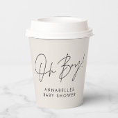 Oh Boy Baby shower Script Cream Neutraal Elegant Papieren Bekers (Achterkant)
