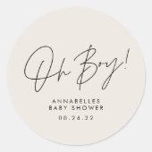 Oh Boy Baby shower Script Cream Neutraal Elegant Ronde Sticker (Voorkant)