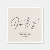 Oh Boy Baby shower Script Cream Neutraal Elegant Servet (Voorkant)