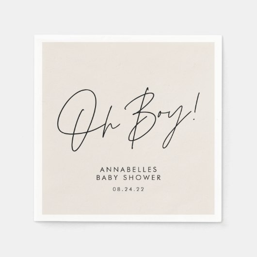 Oh Boy Baby shower Script Cream Neutraal Elegant Servet (Voorkant)