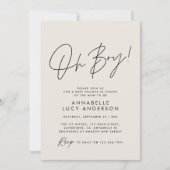 oh Boy baby shower script crème neutraal elegant Kaart (Voorkant)