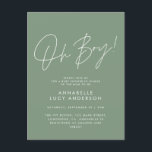 Oh Boy Baby shower Script Groen Elegant Briefkaart<br><div class="desc">Oh Boy Baby shower Script Modern Sage Green Elegant Party Invitation Design. Ideaal genderneutraal ontwerp.</div>