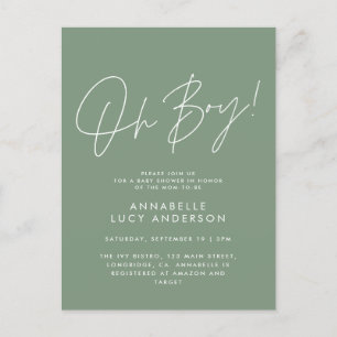 Oh Boy Baby shower Script Groen Elegant Briefkaart