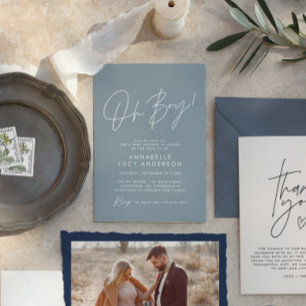 oh Boy baby shower script modern baby blauw elegan Kaart