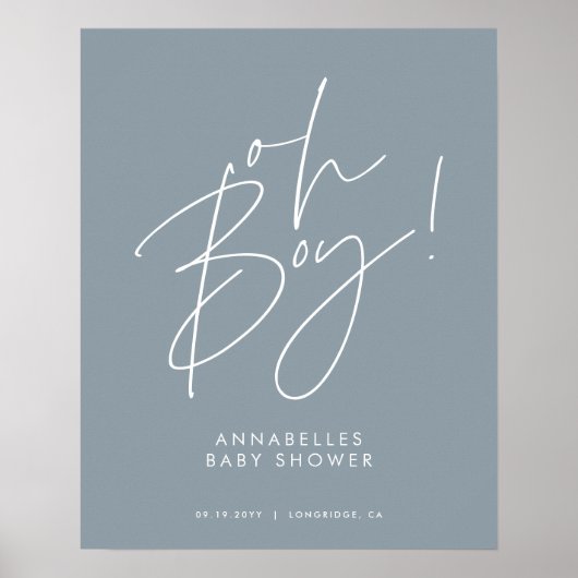 oh Boy baby shower script modern baby blauw elegan Poster (Voorkant)