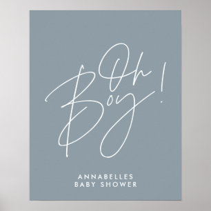 oh Boy baby shower script modern baby blauw elegan Poster