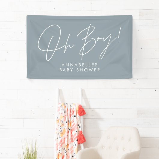 oh Boy baby shower script modern baby blauw elegan Spandoek (Insitu)