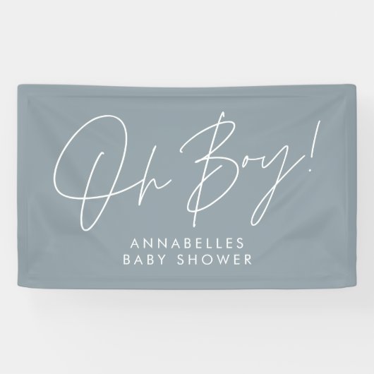 oh Boy baby shower script modern baby blauw elegan Spandoek (Horizontaal)