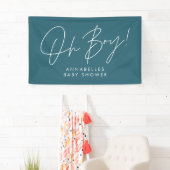 oh Boy baby shower script modern blauwgroen blauw Spandoek (Insitu)