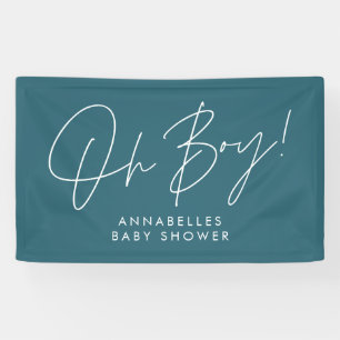 oh Boy baby shower script modern blauwgroen blauw  Spandoek