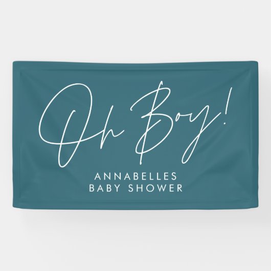 oh Boy baby shower script modern blauwgroen blauw Spandoek (Horizontaal)
