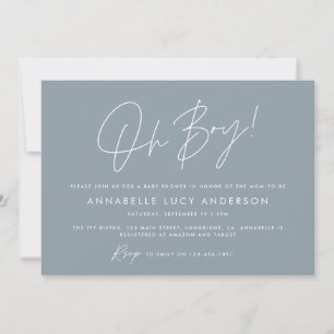 Oh Boy Baby shower Script Modern Blue Boho Kaart
