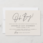 Oh Boy Baby shower Script Modern Cream Boho Kaart (Voorkant)