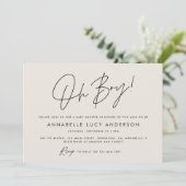 Oh Boy Baby shower Script Modern Cream Boho Kaart (Staand voorkant)