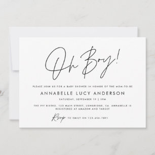 Oh Boy Baby shower Script Modern Cream Boho Kaart